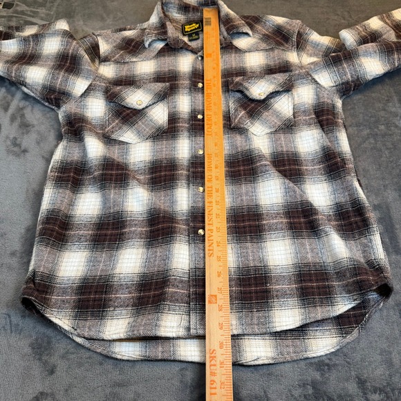 Work n Sport Brown Plaid Heavy Flannel Pearl Snap Western Shirt Mens Medium - Picture 7 of 9